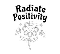 70s Retro Hippie Inspirational Radiate Positivity Slogan with Cute Flower Vinyl Wall Stickers 40x52.4cm Self Adhesive Black