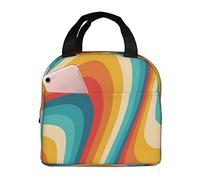 70s Retro Pink Orang Teal Aesthetic Insulated Lunch Bag For Women Men Reusable Durable Waterproof Lunch Box Thermal Cooler Tote Bag For Work School Travel Picnic