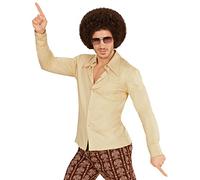 70s Retro Shirt with or without Pattern Disco Men's Costume Seventies Hat, Size: S/M, Colour: Beige