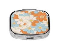 70'S Retro Spring Hippie Flower Pattern Pill Case Pill Box Travel Pill Organizer Small Square Medicine Box for Purse & Pocket Gifts