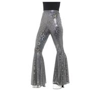 70s Silver Flares Trousers Flared Disco Holographic Adults Fancy Dress Accessory