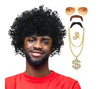 70s Wigs For Men, 70s 80s Disco Wig Set | Mens Curly Wigs - 6 Pieces Mens Curly Wigs, Authentic 70s Disco Costumes, Vintage Costumes For Men, 60s Hippie Costume Interesting Look