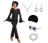 70s Womens Glittery Disco Costume Set,Disco Outfits,Abba Costume Damen | Abba Disco Outfits For Women,Create Dazzling Look For A 70s Disco Night,Suitable Disco Nights, Halloween,And Themed Parties