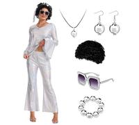 70s Womens Glittery Disco Costume Set,Disco Outfits,Abba Costume Damen | Abba Disco Outfits For Women,Create Dazzling Look For A 70s Disco Night,Suitable Disco Nights, Halloween,And Themed Parties