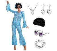 70s Womens Glittery Disco Costume Set,Disco Outfits,Abba Costume Damen | Abba Disco Outfits For Women,Create Dazzling Look For A 70s Disco Night,Suitable Disco Nights, Halloween,And Themed Parties