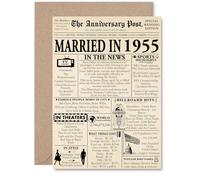70th Anniversary Card for Men Women - Newspaper Married in 1955 - Happy 70 Year Wedding Anniversary Card for Companion Partner Husband Wife, A5 Anniversaries Greeting Cards
