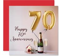 70th Anniversary Card for Women Men - Balloons & Bottle of Bubbly - Happy 70 Year Anniversary Card for Partner Husband Companion Wife, 145mm Wedding Anniversaries Greeting Cards