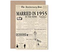 70th Anniversary Card for Women Men - Newspaper Married in 1955 - Happy 70 Year Wedding Anniversary Card for Partner Husband Wife Companion, 5x7 Inch Anniversaries Greeting Cards