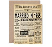 70th Anniversary Card for Women Men - Vintage Newspaper Married in 1955 - Happy 70 Year Wedding Anniversary Card for Wife Partner Husband Companion, 5x7 Inch Anniversaries Greeting Cards