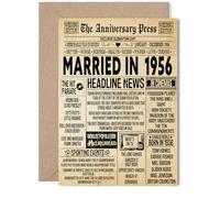 70th Anniversary Card for Women Men - Vintage Newspaper Married in 1956-70 Year Wedding Anniversary Card for Partner Husband Companion Wife, 5x7 Inch Anniversaries Greeting Cards