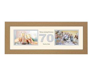 70th Anniversary Photo Frame Platinum Wedding Seventieth Gift Takes Two 6”x4” Landscape Photos 1237A (Oak Finish Frame Cream Mount Grey Inside)