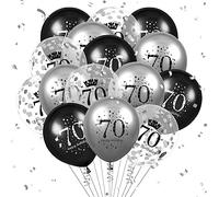 70th Birthday Balloons Decorations 15pcs Silver Black for Men Number 70 Anniversary Happy Birthday Party Latex Confetti Balloons for Men Women Adults 70th Happy Birthday Party Decor Supplies 12 Inches