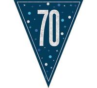 70th Birthday Blue Flag Bunting Age70 Navy Blue Party Banner Decoration Garland Pennant Decor UP