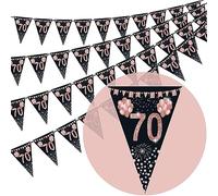 70th Birthday Bunting, Happy Banner Bunting Flags, 40 Pieces Triangle Rose Gold Glitter Diamond by Numbers 70th Birthday Anniversary Theme Party Decoration Supplies