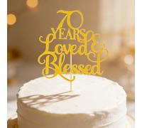 70th Birthday Cake Topper Gold - Non-Edible Cake Decorations for 70 Years Loved Blessed Celebration - Easy Install Party Supplies for Women Men