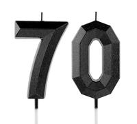 70th Birthday Candle Black Number 70 Candles 3D Design Cake Topper Decorations Happy Birthday Candle for Women Men Wedding Anniversary Celebrations Party Supplies