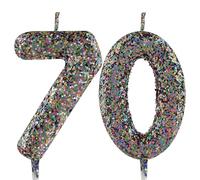 70th Birthday Candle Pretty Multicolour Glitter Number 70 Candles Cake Topper Decorations Happy Birthday Candle for Girls Boy Women Anniversary Celebrations Party Supplies