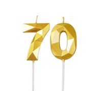 70th Birthday Candles, Gold Number 70 Candle, Cake Topper Decorations for Birthday Party, Wedding, and Anniversary Celebration Supplies