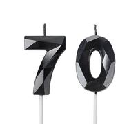 70th Birthday Candles, Number 70 Black Candles for Cake, Happy Birthday Candles Cake Topper Decorations for Birthday Party Wedding Anniversary Celebration Supply