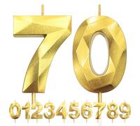 70th Birthday Candles, Number 70 Candle, Gold Birthday Candles for Cake, Diamond 3D Happy Birthday Candles, Cake Candle Decorations for Birthday Party Wedding Anniversary Celebration Supplies