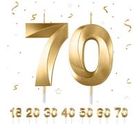 70th Birthday Candles Numbers 70 Birthday Gold Candles for Cake, 3D Diamond Shape Cake Candles Decorations for Birthday Party Wedding Anniversary Celebration Supplies