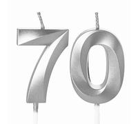 70th Birthday Candles, Silver Number 70 Happy Birthday Candles, Women Men Cake Topper Decorations for 70 Year Old Birthday Party Wedding Anniversary Celebration Supply Silver