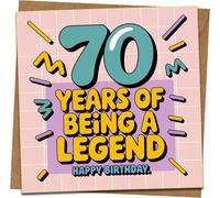 70th Birthday Card - 70 Years of Being a Legend, Funny Bold Design, Square 145mm x 145mm, Blank Inside, Includes Kraft Envelope - For Him or Her, Milestone Seventieth Happy Birthday
