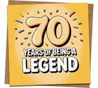 70th Birthday Card - 70 Years of Being a Legend - Funny Square Greeting Card 145mm x 145mm with Kraft Envelope - For Him or Her, Husband, Wife, Dad, Mum, Friend