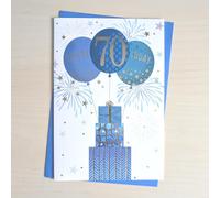 70th Birthday Card - Age 70 Men Male Balloons - Size: 7.5" x 5.25" (70MB)