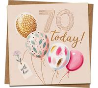 70th Birthday Card - Balloon Design - 145mm x 145mm Square Greeting Card with Kraft Envelope - ‘70 Today’ Milestone - Blank Inside for Women or Men