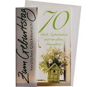 70th Birthday Card Basic Classic - Happy Birthday Birdhouse - 11.6 x 16.6 cm