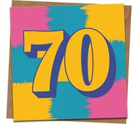 70th Birthday Card - Bold Colorful 70 Design, Square 145mm x 145mm Greeting Card with Kraft Envelope, Fun Milestone Seventieth Card for Him Her, Men Women, Friends Family