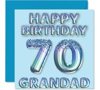 70th Birthday Card for Grandad - Blue Glitter Party Balloons - Happy Birthday Cards for 70 Year Old Grandad from Grandson Granddaughter, 145mm Bday Greeting Cards Gift