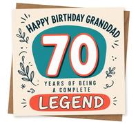 70th Birthday Card for Grandad, Retro 70 Doodles Legend | Large retro “70” with playful doodles and the line “years of being a complete legend” for Grandad’s 70th.