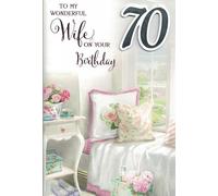 70th Birthday Card for Wife - To My Wonderful Wife on Your 70th Birthday, Romantic Milestone Birthday Card from Husband, Elegant Floral Greeting Card for Her