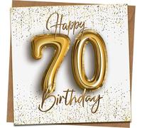 70th Birthday Card - Gold 70 Design with Confetti, 145mm x 145mm Square Greeting Card, Blank Inside, Includes Kraft Envelope - Happy 70th Card for Men or Women, Mum Dad Grandma Grandad