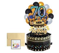70th Birthday Card Happy 70th Birthday Black Gold 3D Pop Up Greeting Card 70 th Birthday Gifts with Note and Envelope for 70 Years Old Wife Husband Mother Father Women Men Sister Friends