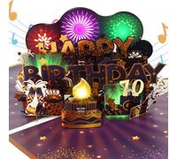 70th Birthday Card, Musical & Fireworks & Blow-Out Birthday Card for 70th Men, Women, Pop Up Birthday Cards for 70-year-old Men, Women, Mum, Dad, Husband, Wife, Grandma, Grandpa