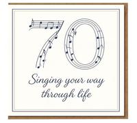 70th Birthday Card - Musical Notes Number Design with 'Singing your way through life' Message - Elegant Card for Music Lovers