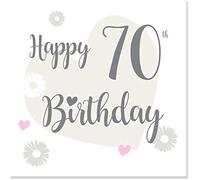 70th Birthday Card - Pink Hearts Design with Silver Foil Text - 15cm Square