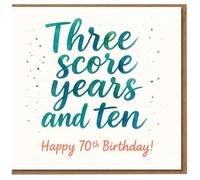 70th Birthday Card - Three Score Years and Ten - Watercolour Script Design with Confetti Dots - Milestone Seventieth Birthday Greeting Card for Men or Women
