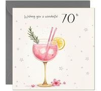 70th Birthday Cards Drinks - Pink Gin Design For Female Adult, Bday For Her Birthday Card for 70 Year old Seventy, Seventieth