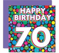 70th Birthday Cards for Men Women - Funky Rainbow Dots - Happy Birthday Card for 70 Year Old Man Woman Dad Uncle Grandma Husband, 145mm Bday Greeting Cards