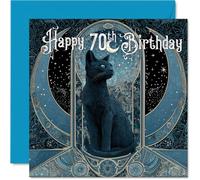 70th Birthday Cards for Men Women - Tarot Card Cat - Happy Birthday Card for 70 Year Old Man Woman Cousin Wife Grandma Husband, 145mm Bday Greeting Cards