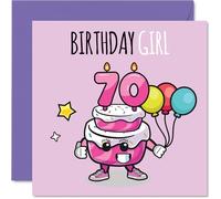 70th Birthday Cards for Women - Birthday Cake Girl Balloons - Happy Birthday Card for 70 Year Old Woman Granny Wife Auntie Sister, 145mm Bday Greeting Cards