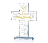 70th Birthday Cross Gifts for Women, Men, Standing Glass Keepsake for 70 Year Old Birthday Religious Presents for Mom, Dad, 70th Fabulous Birthday Gifts Ideas