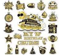 70th Birthday Cruise Door Magnets Decorations, Gold Black Happy 70th Birthday Cruise Ship Door Decor Magnetic for 70th Men Women Anniversary Party Supplies Favors Door Refrigerator Fridge Car Kitchen