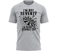 70th Birthday Darts T Shirt, Funny 70 Year Old Shirt, Dart Player Bday Gift for Seventy Year Old, Present for Dad Treble 10 Double Top Tee, M, Sport Grey