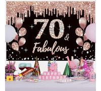 70th Birthday Decoration for Women, 70th Birthday Decoration Black and Rose Gold Glitter Spots Fabric Sign Poster Background Banner Woman 70th Birthday Party Decoration