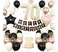 70th Birthday Decorations Black Gold Sand White,70th Birthday Balloon Number 70 Foil Balloon Star Heart Balloons Banner Cake Topper for Women Men 70th Birthday Party Decoration
